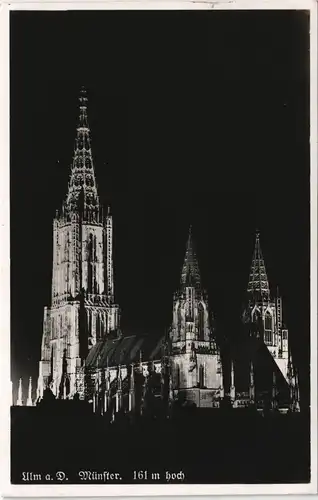 Ansichtskarte Ulm a. d. Donau Ulmer Münster bei Nacht 1940
