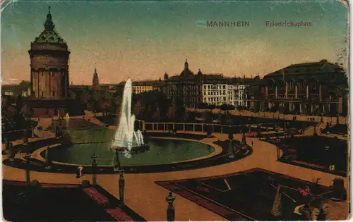 Ansichtskarte Mannheim Friedrichsplatz Blick zum Wasserturm 1910
