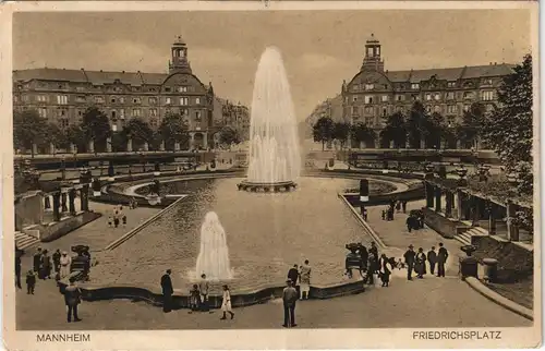 Ansichtskarte Mannheim Friedrichsplatz Wasserspiele Springbrunnen 1928