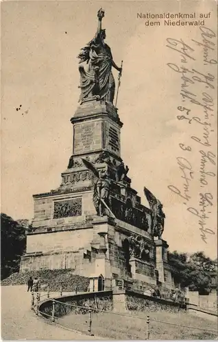 Ansichtskarte Rüdesheim (Rhein) Spaziergänger am Niederwalddenkmal 1915