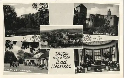 Ansichtskarte Bad Hersfeld Kurpark, Trinkquelle, Stiftskirche 1938