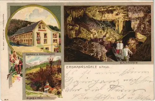Ansichtskarte Hasel (Baden - LK Lörrach) Gasthaus, Höhle - 3 Bild 1904
