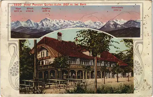 Ansichtskarte Bern (Schweiz) Berne Hotel Gurten-Kulm, Alpenpanorama 1913