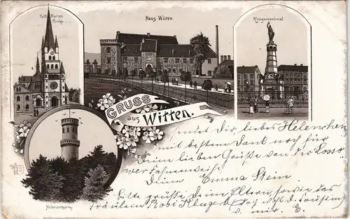 Ansichtskarte Litho AK Witten (Ruhr) Haus Witten, Kriegerdenkmal 1899