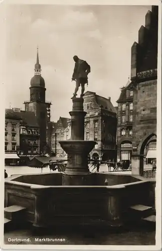 Ansichtskarte Dortmund Marktbrunnen, Geschäfte - Kutsche 1929