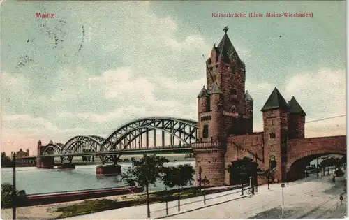 Ansichtskarte Mainz Kaiserbrücke Stempel Bretzenheim Rheinhessen 1911