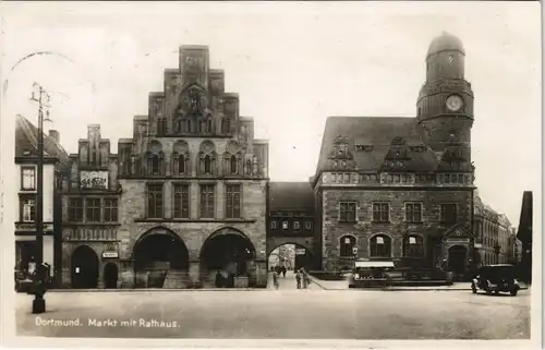 Ansichtskarte Dortmund Marktplatz, Verkaufsstand - Auto 1929
