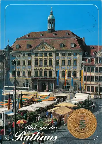 Ansichtskarte Coburg Rathaus mit Marktständen 1990