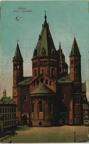 Ansichtskarte Mainz Dom Nordseite color Außenansicht 1921