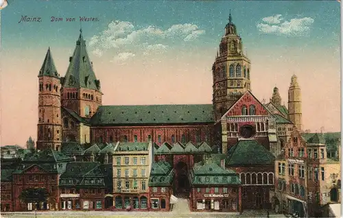 Ansichtskarte Mainz Dom von Westen, Gesamtansicht 1916