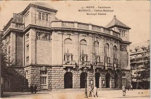 Ansichtskarte Mainz Stadttheater , eingerüstetes Haus 1919