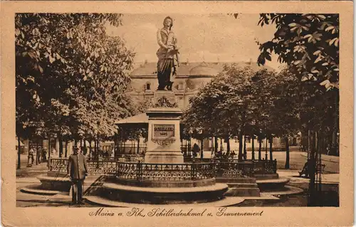 Ansichtskarte Mainz Schiller-Denkmal u. Gouvernement 1920