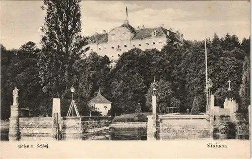 Insel Mainau-Konstanz Schloss (Castle) Panorama Ansicht vom Hafen aus 1910