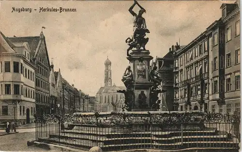 Ansichtskarte Augsburg Strassen Partie am Herkules-Brunnen 1910