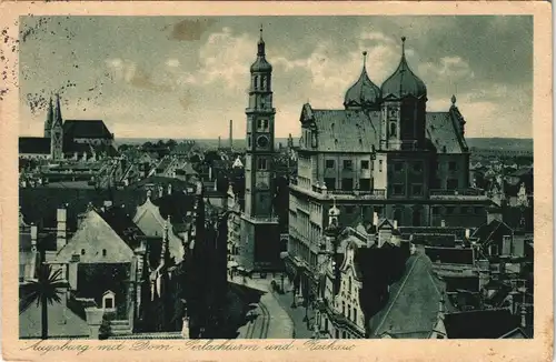 Ansichtskarte Augsburg Panorama-Ansicht mit Dom, Perlachturm u. Rathaus 1934