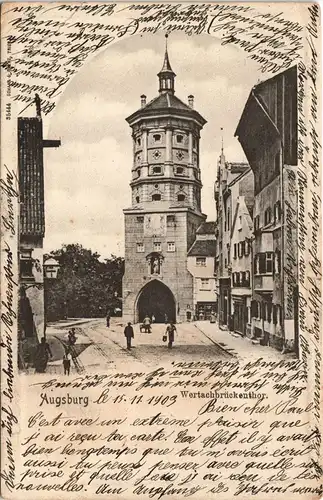 Ansichtskarte Augsburg Strassen Partie am Wertachbrückertor 1903