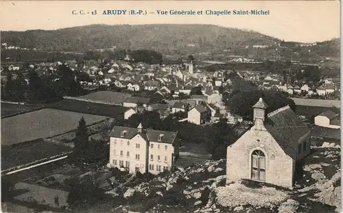 CPA Arudy Vue Générale et Chapelle Saint-Michel 1917