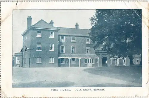 Postcard Skegness, Lincolnshire VINE HOTEL. F. A. Shafto. Proprietor. 1906