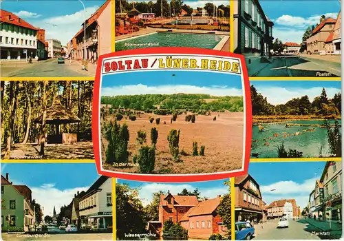 Soltau Mehrbild-AK mit Umland-Ansichten, Waldbad, Poststrasse uvm. 1988