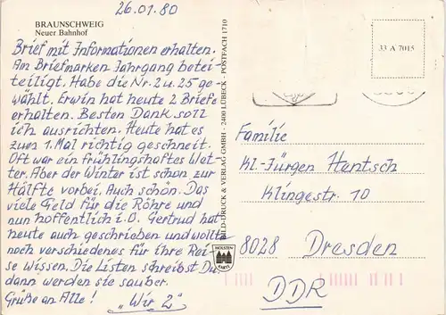 Ansichtskarte Braunschweig Neuer Bahnhof Außenansicht 1980