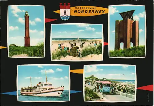 Norderney Mehrbildkarte mit 5 Foto-Ansichten des Nordseebad 1972
