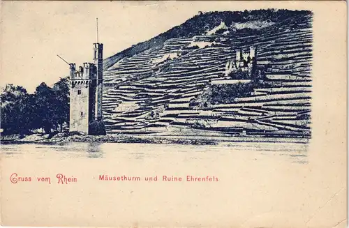 Bingen am Rhein Mäusethurm und Ruine Ehrenfels Binger Mäuseturm 1900