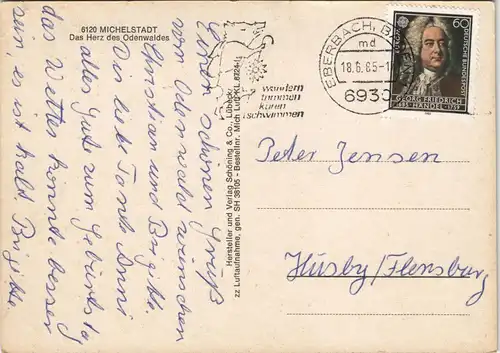 Ansichtskarte Michelstadt Luftaufnahme vom "Herz des Odenwaldes" 1985