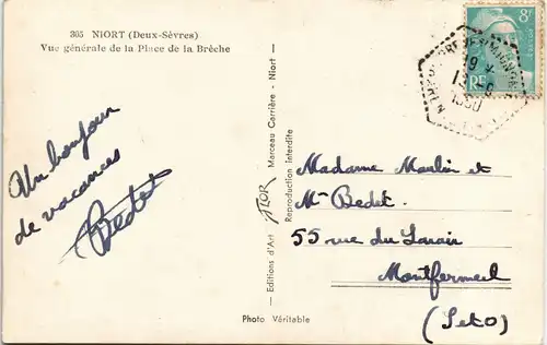 CPA Niort Vue générale de la Place de la Brèche 1950