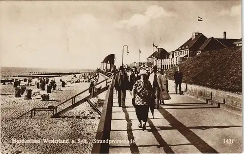 Ansichtskarte Westerland-Sylt Promenade Strand Echtfoto-AK 1930