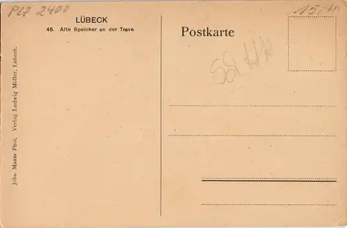 Ansichtskarte Lübeck Alte Speicher an der Trave 1920