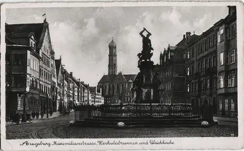 Augsburg Maximilianstrasse, Herkulesbrunnen und Ulrichkirche 1940