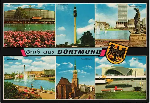 Dortmund Mehrbild-AK Stadtteilansichten, Hauptbahnhof, Fernsehturm 1970
