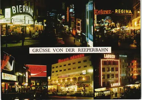 St. Pauli-Hamburg Reeperbahn Mehrbildkarte Abend-/Nachansichten 1975
