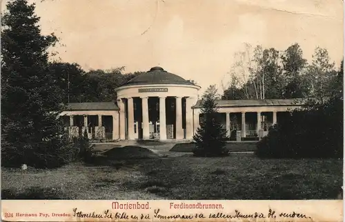 Postcard Marienbad Mariánské Lázně Ferdinand-Brunnen 1906   gelaufen mit Stempel MARIENBAD