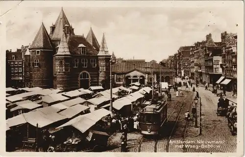 Postkaart Amsterdam Amsterdam Nieuwmarkt mer Waag Geboux, Tram 1931