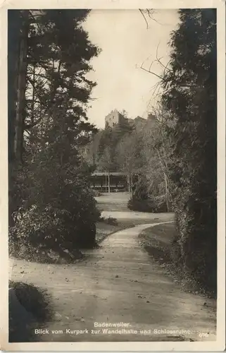Ansichtskarte Badenweiler ick zum Kurpark und Schloßruine 1932