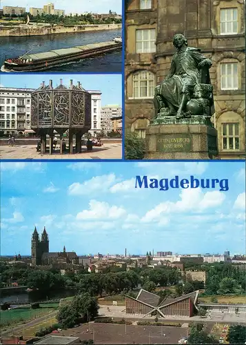 Magdeburg Fracht-Kahn  Elbe, Rathaus,  Guericke-Denkmal, Teilansicht 1995/1990