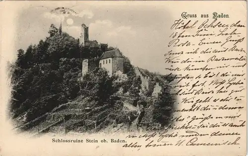 Ansichtskarte Baden AG Burg Stein bei Mondschein 1903