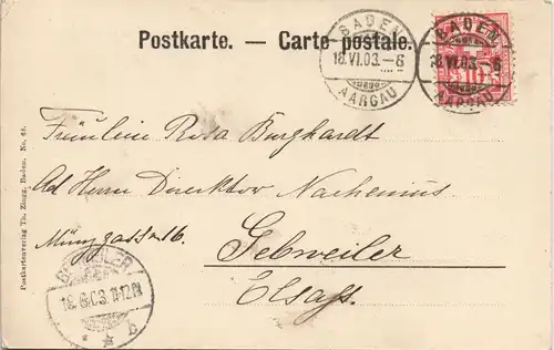 Ansichtskarte Baden AG Burg Stein bei Mondschein 1903