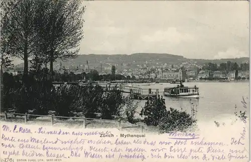 Ansichtskarte Zürich Mythenquai - Fähre 1904