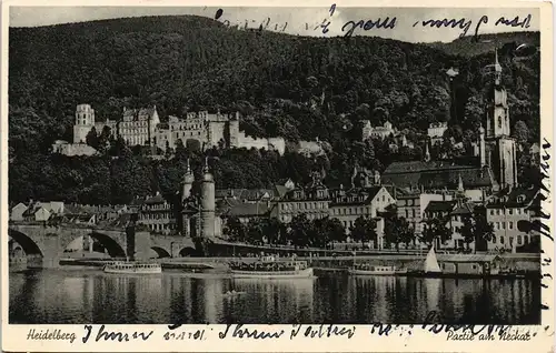 Ansichtskarte Heidelberg Stadt und Rheinschiffe 1961