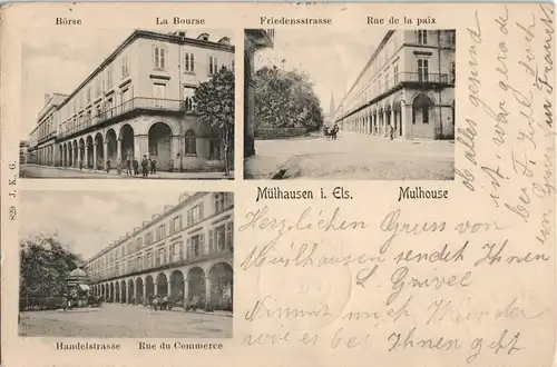CPA Ansichtskarte Mülhausen Mulhouse 3 Bild: Friedensstraße, Börse - Elsaß 1905