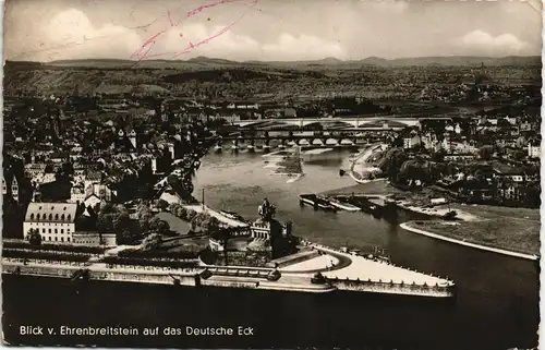 Ansichtskarte Koblenz Deutsches Eck Stadt Panorama mit Rhein u. Mosel 1959