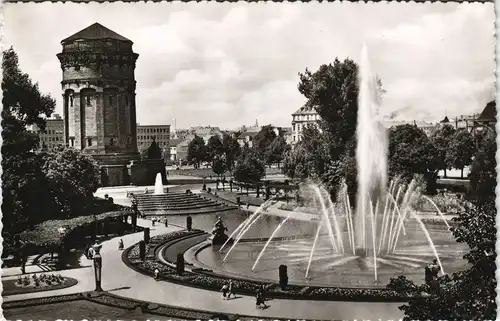 Ansichtskarte Mannheim Friedrichspark, Wasserspiele, Wasserturm 1957