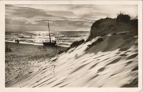 Ansichtskarte Zingst Segelboot, Meer und Dünen 1939  Stempel: Luftwaffenübungsplatz Zingst