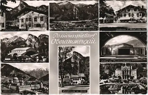 Ansichtskarte Oberammergau Mehrbildkarte mit 8 Echtfoto-Ansichten 1960