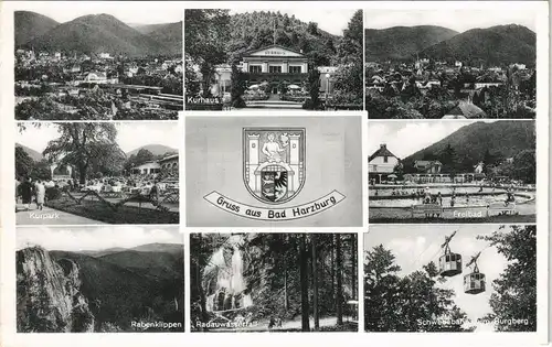Bad Harzburg Mehrbildkarte mit Kurpark, Freibad, Panorama-Ansichten uvm. 1954