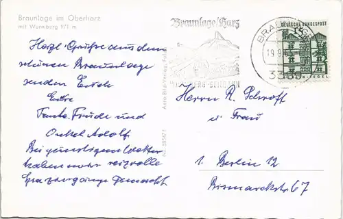 Ansichtskarte Braunlage Panorama-Ansicht, Ort im Oberharz, Wurmberg 1965