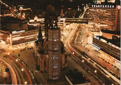 Charlottenburg-Berlin BERLIN bei Nacht, Kurfürstendamm, Gedächniskirche 1970