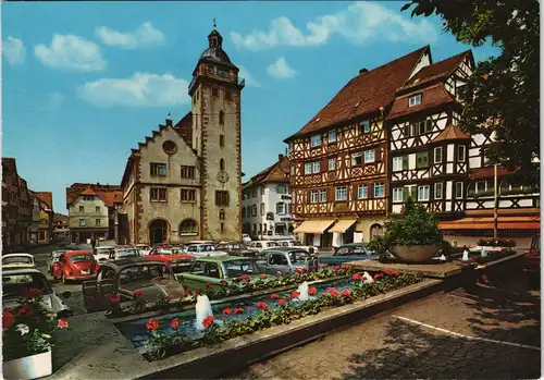 Mosbach (Baden) Marktplatz Auto Parkplatz Autos u.a. VW Käfer 1970